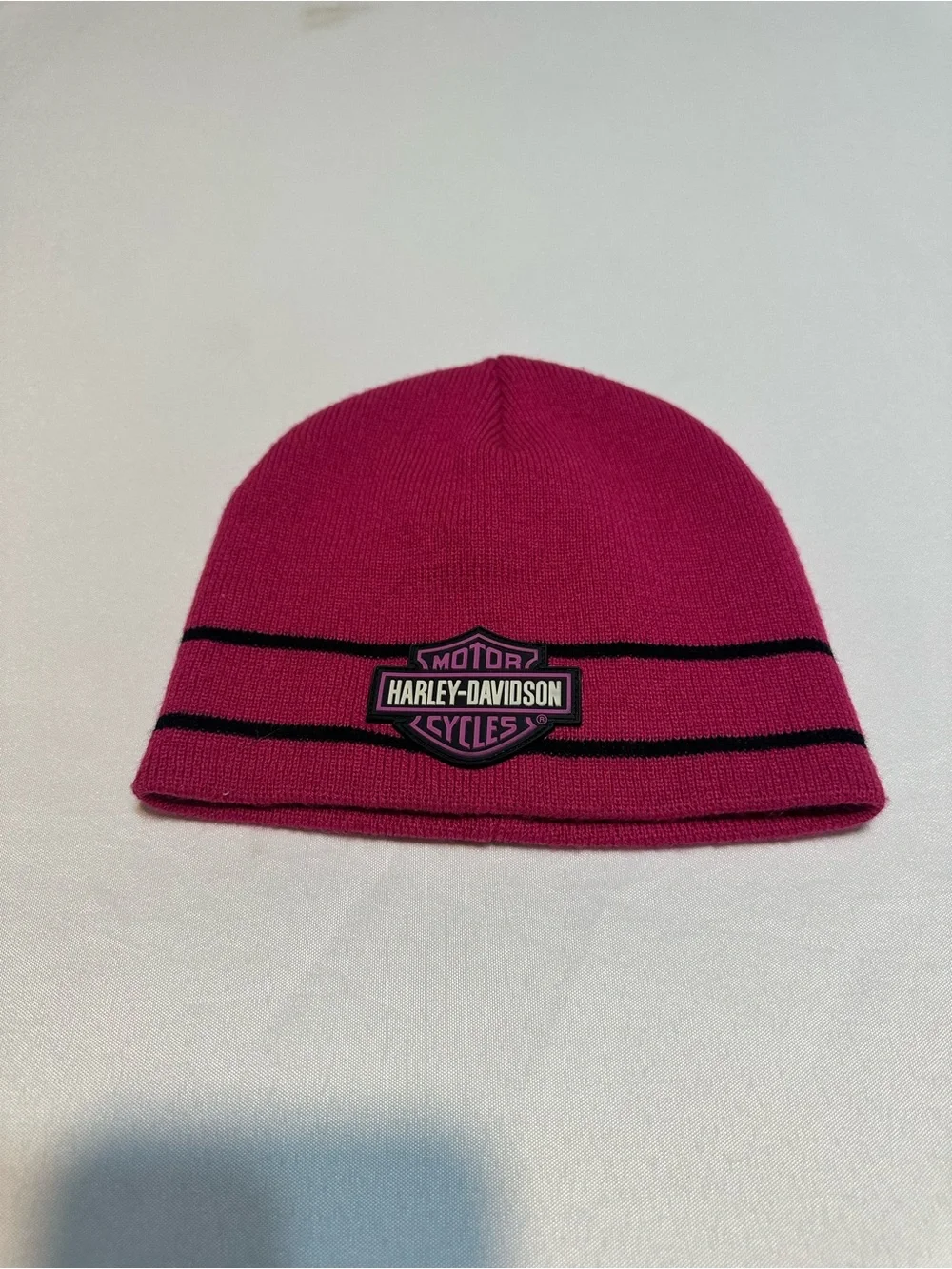 Harley-Davidson Kids Hot Pink Beanie with Black Stripes